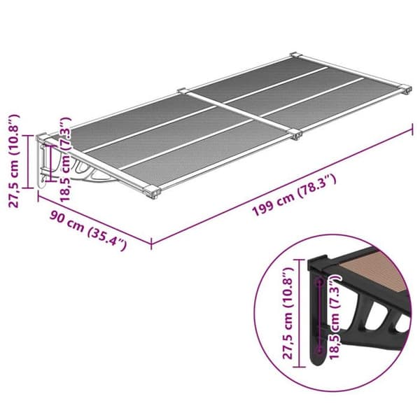 vidaXL Dörrmarkis Svart 199x90 cm Polykarbonat 153699