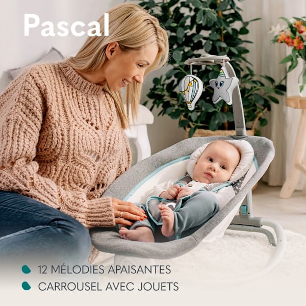 Balansäng Transat LIONELO Pascal - 12 melodier - Vibrationer - Kompakt sammanläggning - Grå/Vit Grå duva