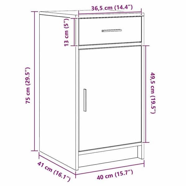 vidaXL Buffé med låda Vit 40 x 40.5 x 75 cm Ingenjörsträ 865064 Vit