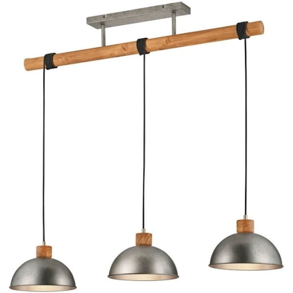 Trio hänglampa Delhi 215 x 107 cm stål/trä 3 kg grå/brun Grå