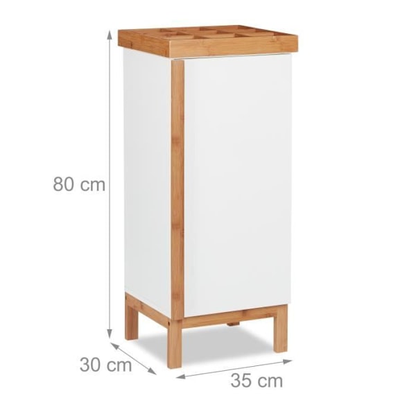 Relaxdays Badschrank med Organizer för Schmuck eller Uhren, Beistellschrank med Bambus-Elementen, 80 x 35 x 30 cm, vit