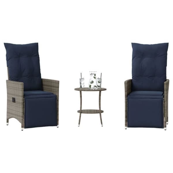 vidaXL Bistro-set 3 delar med grå polyrottingskuddar 365677