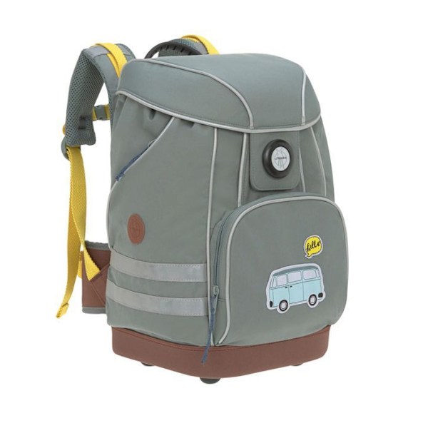 Skolväska - Lässig - Äventyrsbuss - 40 cm - Blå - Polyester grön, turkos, brun