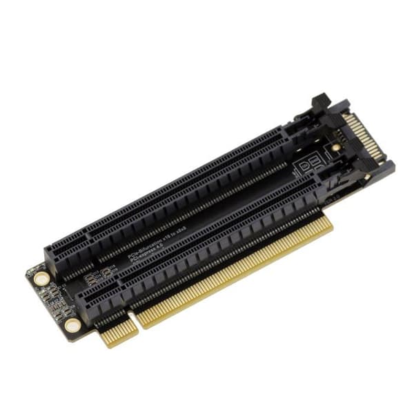 "PCIe Gen4 Riser Adapter - KALEA-INFORMATIQUE - Riser x16→2x8 90° - Bifurkation x8/x8 - 32 GB/s"