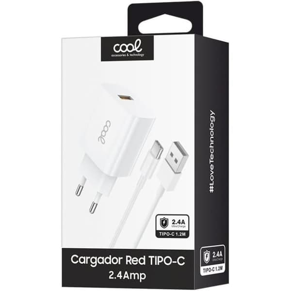 Nätadapter - COOL - Typ C - 2,4 A - 110-220 V - USB-kabel ingår Vit