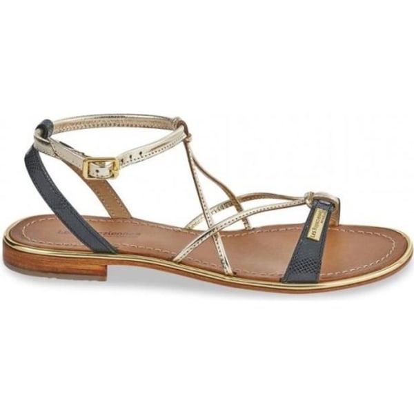 LES TROPEZIENNES HIRONDEL platta sandaler i svart och guld läder - Justerbar metallrem - Exceptionell komfort Svart 36