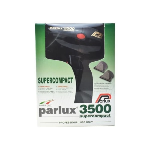 PARLUX 3500 - Hårtork 2000W - 4 temperaturer - 2 torkhastigheter - 17cm - 73m3/h - Jonisk och keramisk teknologi - Svart