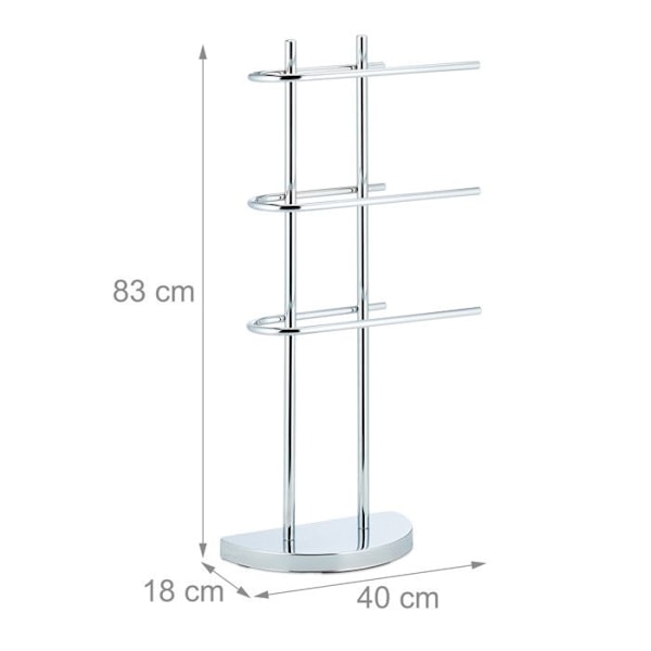 Relaxdays Chrome handdukshängare 3 barer, badrum, handdukshängare, halvrund bas, 83x40x18 cm, silver silver-