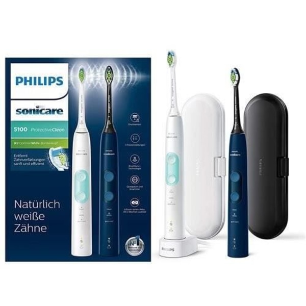 PHILIPS SONICARE HX6851/34 Elektrisk tandborste - Set med 2 soniska  tandborstar - vit och mint / marinblå 9716 | Fyndiq
