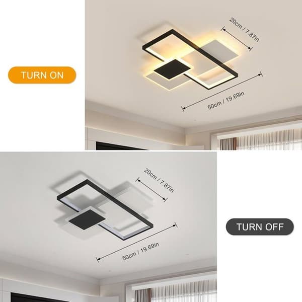 Vacker LED Taklampa Rektangulär 50 cm 46W Dimbar 3000–6500K Svart/Vit med fjärrkontroll