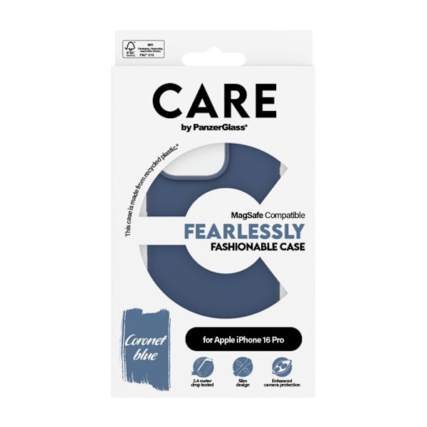 Coque - PANZERGLASS - iPhone 16 Pro - Skydd upp till 1,2 m - Repellerande beläggning - MagSafe Blå