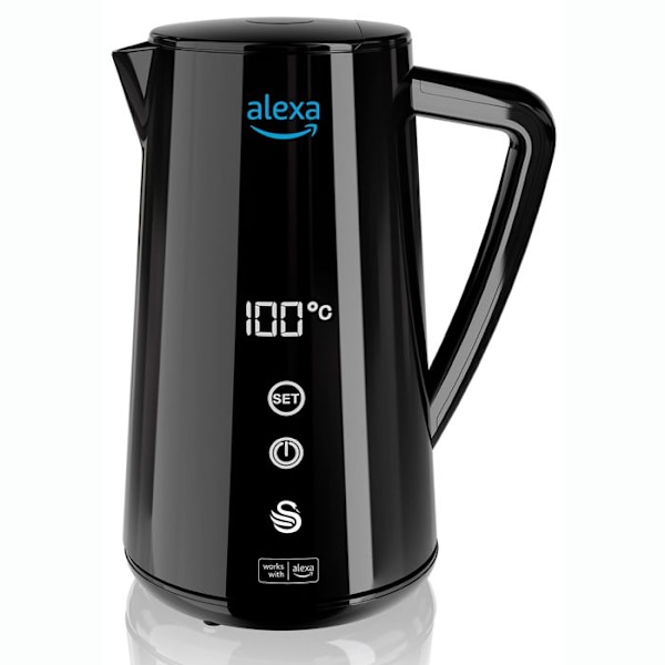 Alexa Smart Elektrisk Vattenkokare WIFI 1,5L, Trådlös, LED-pekskärm SWAN SK14650BLKNEU 1800W Svart 58000 Svart