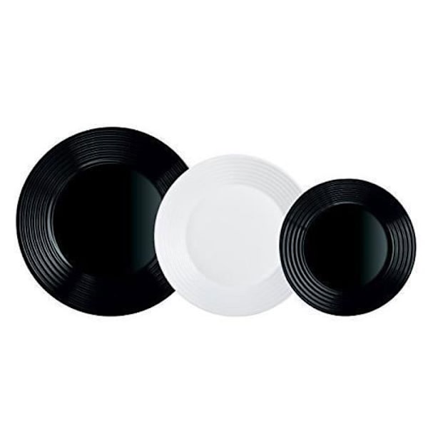 Middagsservering - Luminarc - Opal - 18 delar - Vit-Svart - Tål diskmaskin vit svart