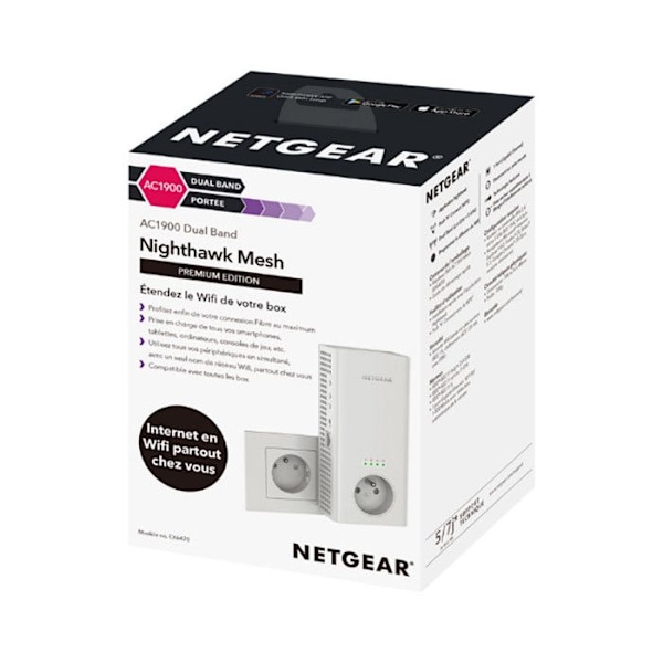 WiFi-repeater - NETGEAR - AC1900 - Dual Band - Filtrerad kontakt - Utvidgad täckning