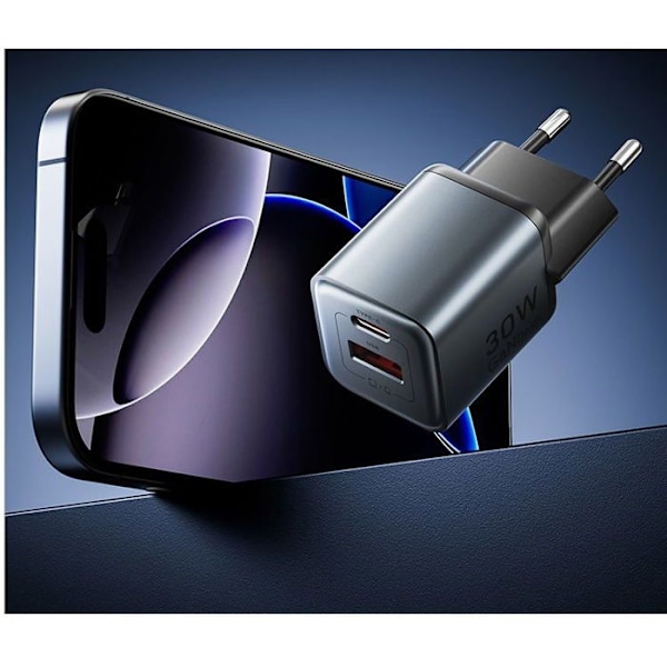 Vention 2-Port USB (C A) GaN-laddare (30W/18W) EU-plugg grå
