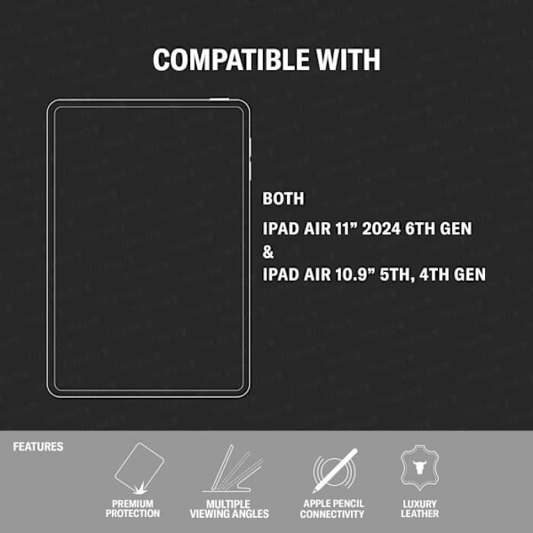 Coque iPad Air 11 - TORRO - Äkta Läder - Ställning - Kompatibel 2024, 2022, 2020 - Svart Svart