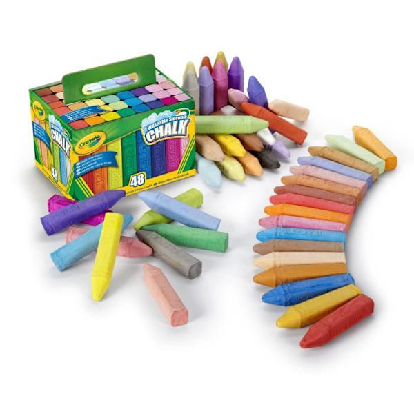 Tvättbara trottoarkritor - CRAYOLA - Låda med 48 - Brett utbud av färger - Fyrkantig form Flerfärgad