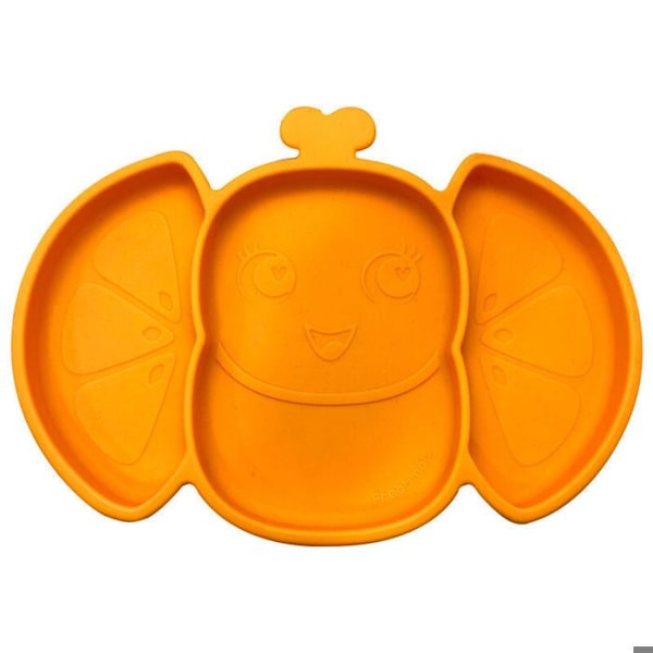 Tallrik - Frootimals - Orangiefly - Halkfri - 3 Fack - Utan BPA orange