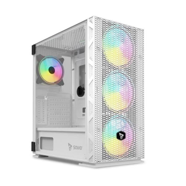 Datorchassi - SAVIO - RAPTOR WHITE X1 - ARGB Glas - Mesh - Vit
