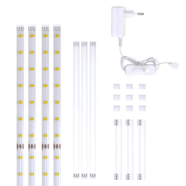 Set med 4 LED-strips på 50 cm (totalt 2 m) vit dekorativ belysning kök TV-skärmkontakter ingår