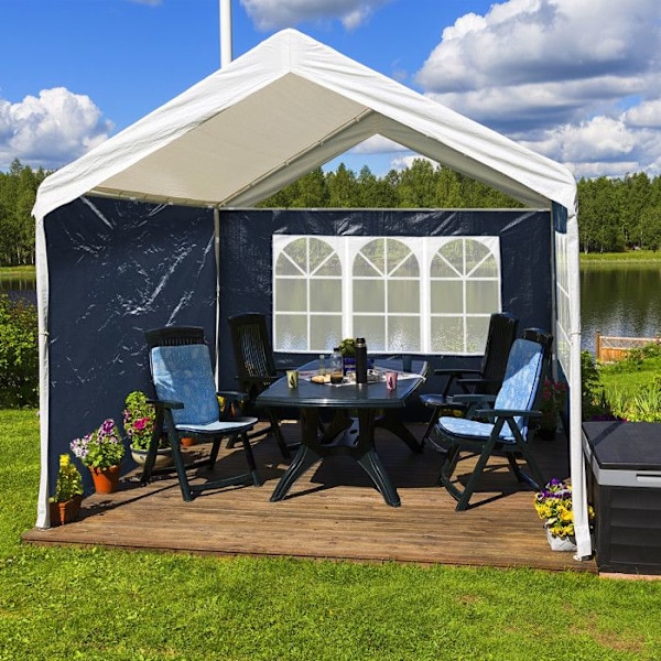 Relaxdays Sidepanel för paviljong, set om 4, 2x3 m, sidopaneler med fönster och blixtlås, blå blå, transparent, vit