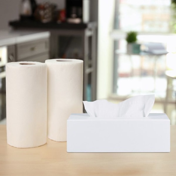 Relaxdays Tissue Box, dispensera för våtservetter badrum, kök, bambumaterial, HLP: 7,5 x 24 x 12 cm, vit Vit