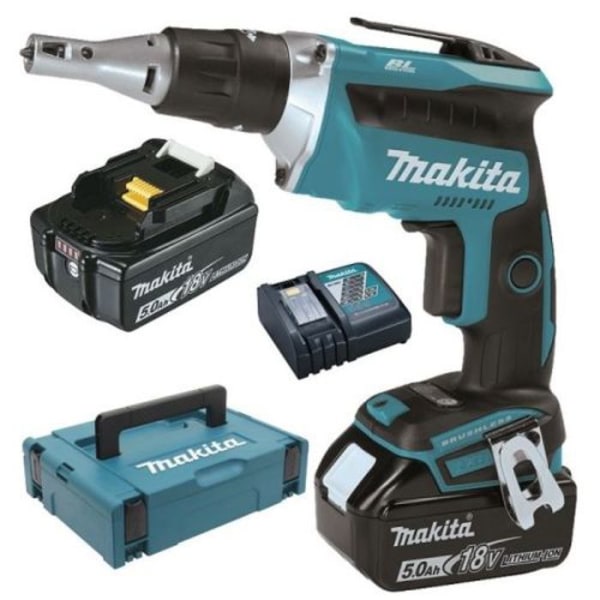 18V gipsskruvmejsel + 2 5Ah batterier + laddare + MAKPAC box - MAKITA - DFS452RTJ