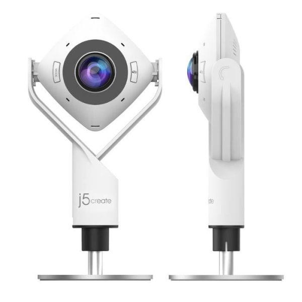 j5create JVCU360 360° webbkamera, 1080p videoinspelningsupplösning, vit och svart