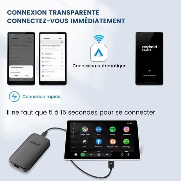 CarlinKit A2A Trådlös Android Biladapter, enkel installation, plug-and-play, för bilar med Android Auto