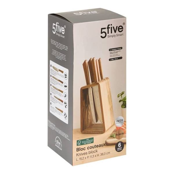 Block med 5 knivar Acacia - 5five brun