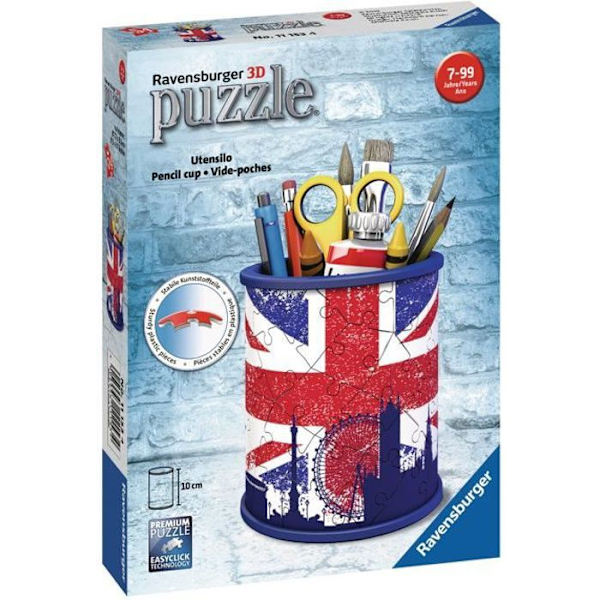Union Jack Ravensburger 3D Puzzle Pencil Pot - Barn - 54 bitar - Limfri - från 6 år och uppåt