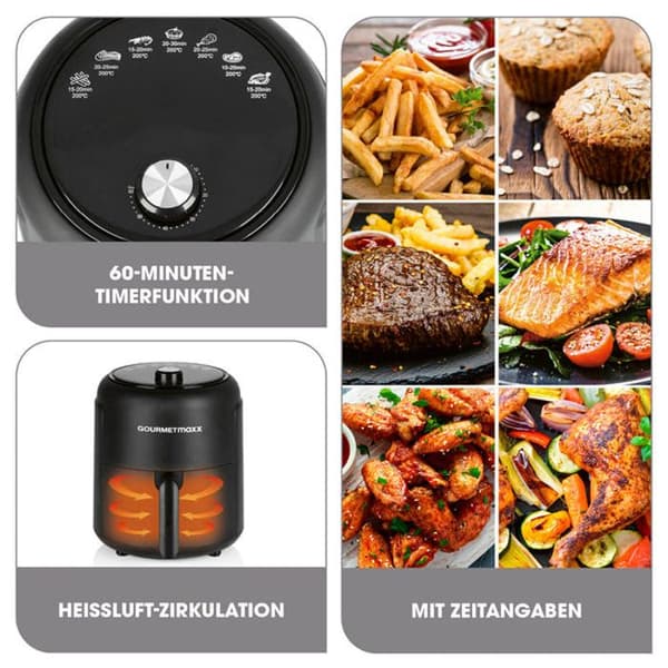 Luftfritös - GOURMETmaxx - 2,3L - 1000W - 8 i 1 Svart