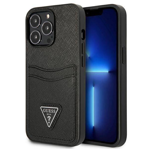 Guess Saffiano Double Card Triangle - Fodral för iPhone 13 Pro (svart) - 3666339048105