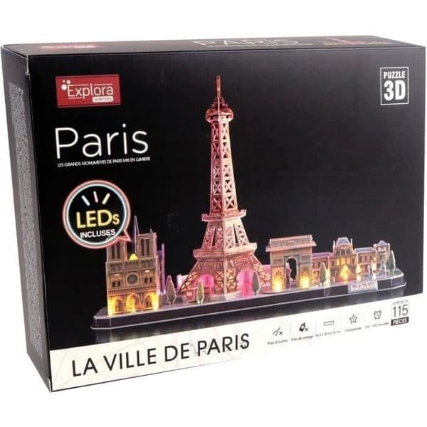 Puzzle 3D lysande - Monuments i Paris - Byggspel - EXPLORA - 115 bitar - Från 8 år
