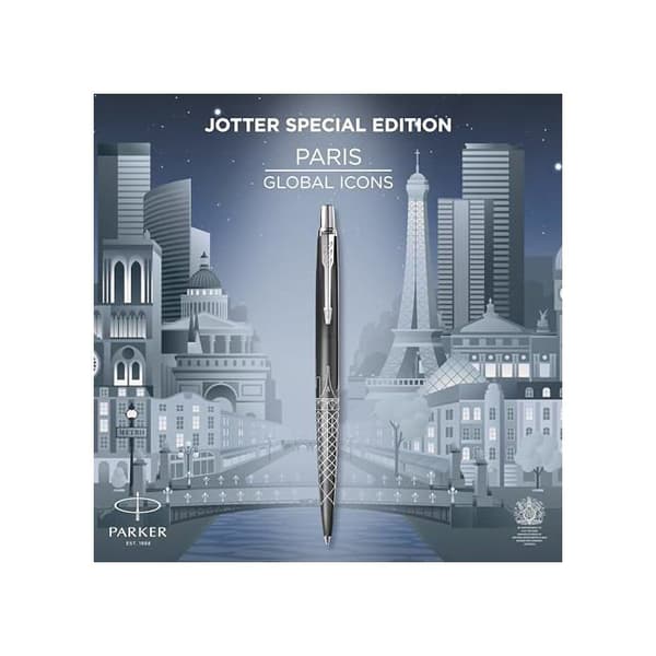 Specialutgåva kulspetspenna - Parker - Grå Paris - Kromad finish - Medium spets - Blå bläck blå