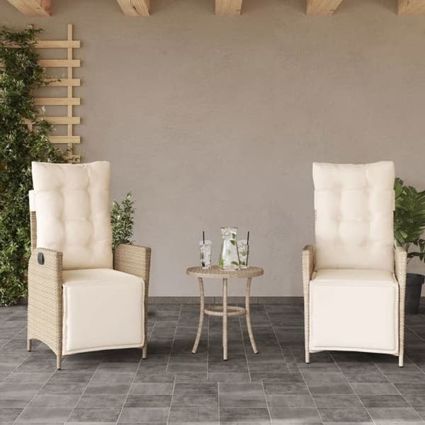 vidaXL Bistroset 3 delar med kuddar beige flätad resin 365300