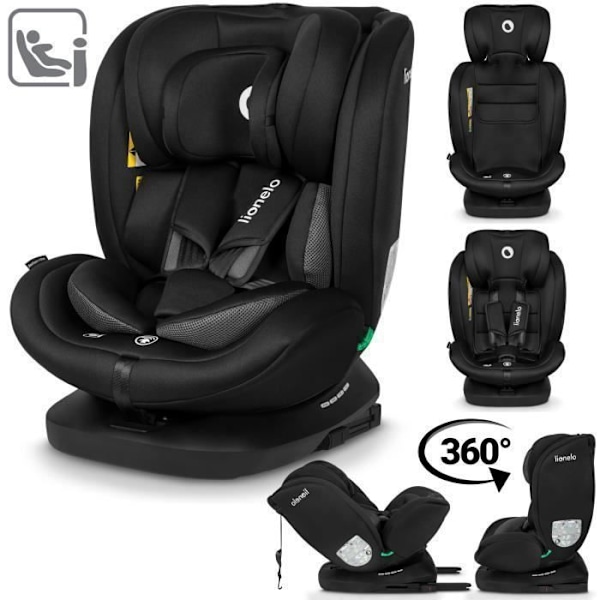 Evolutionsbart stol 40-150 cm LIONELO Bastiaan i-Size - 360° svängbar bas - ISOFIX - Från 0 till 36 kg - Grupp 0/1/2/3 - Svart Svart grå