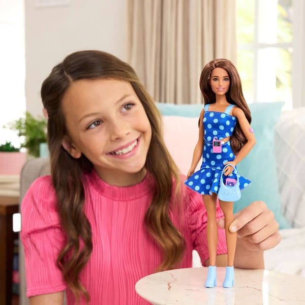 Barbie - Modepoppan klänning blå med prickar - Barbie - HYT97
