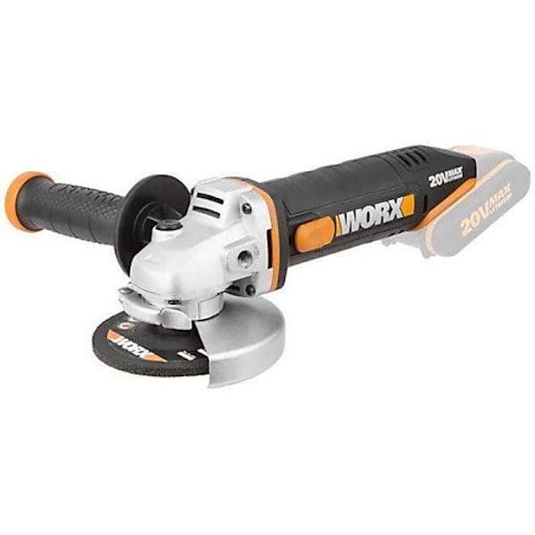Worx wx800.9 20V batterivinkelslip, spindellås, extra handtag, 8 600 rpm hastighet, skivdiameter