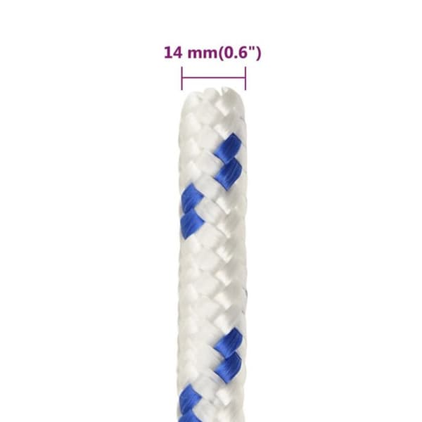 152303 vidaXL Båtrep Vit 14 mm 25 m Polypropen Vit