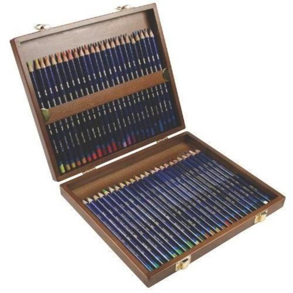 Färgpennor - Derwent - Inktense - Trälåda med 48 - Krämig textur - 71 glada färger 71 juvel färger