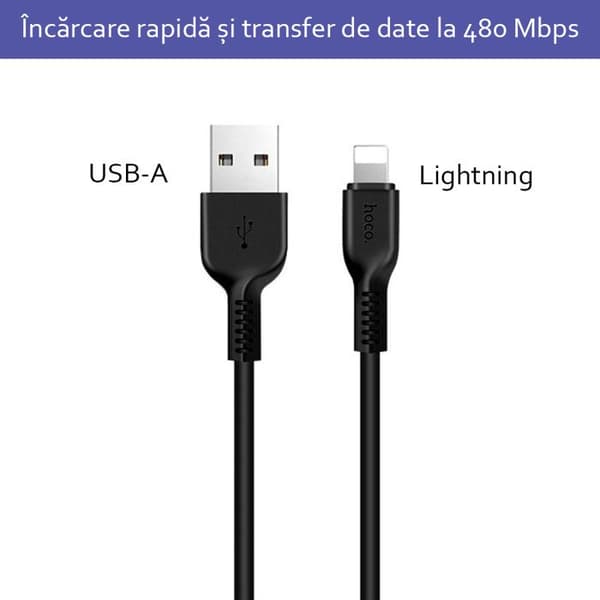 Data-kabel - HOCO - Flash (X20) - USB-A till Lightning - 10W - 2,4A - 1,0m - Svart