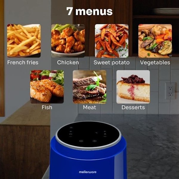 Mellerware - Crunchy! 1230W | 7 program | Non-stick Air Fryer | Design Compact 1,5L | Blå Blå