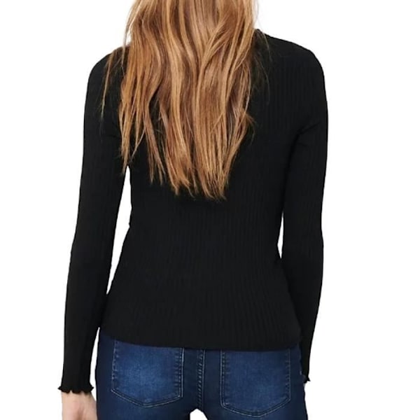 T-shirt dam - Jacqueline de Yong - Svart topp - Långa ärmar - Högt krage - Ribbad tyg Svart M