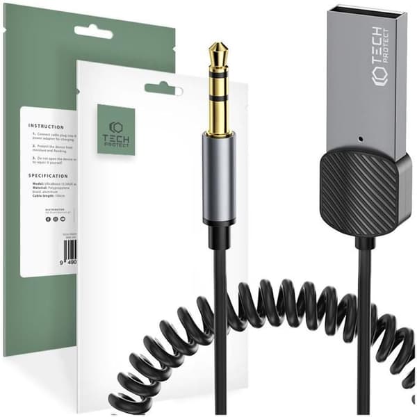 Bluetooth AUX Audio Adapter - Tech-Protect - 1,2 m - Bluetooth 5.0 - Grå
