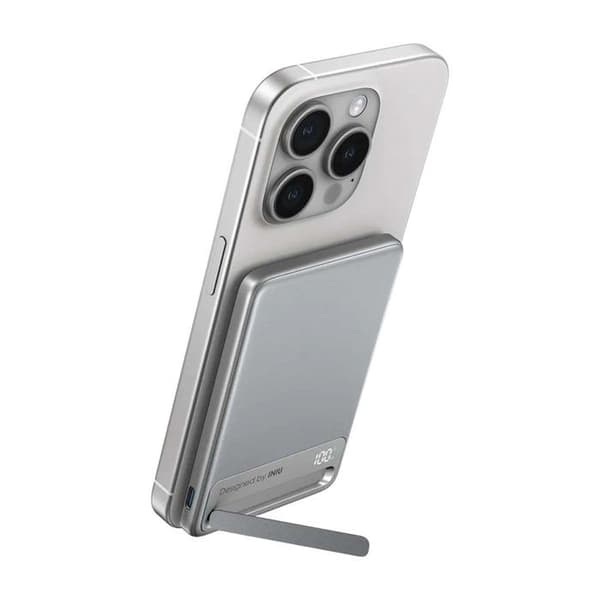 Magnetisk Qi2 15W 5000mAh extern batteri för iPhone med stativ och Iniu-kabel vit Vit