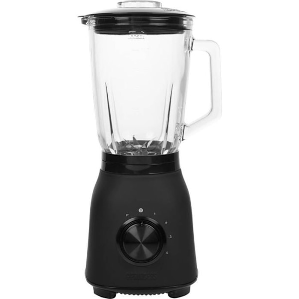 Black Steel blender mattsvart Princess 212092 - Rostfritt stål och glas - 4 hastigheter och pulsfunktion - 1,5 L - 6 blad