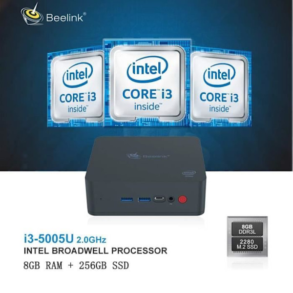 Beelink U55 Mini PC - Intel Core i3-5005U - 8 GB RAM + 256 GB SSD - Wi-Fi 2,4 + 5,8 GHz - Intel HD Graphics 5500