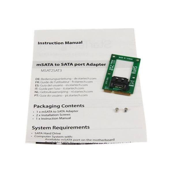 mSATA till SATA-adapter - STARTECH - MSAT2SAT3 - 6 Gb/s - Röd - Intern