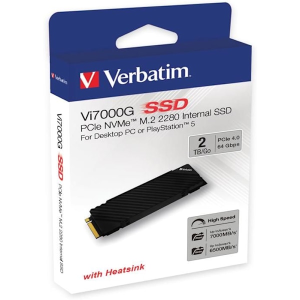 SSD Intern - VERBATIM - VI7000 - 2 To - PCIe NVMe Gen 4.0 - Hastighet upp till 7400 Mo/s